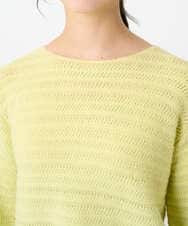 F1FAD47150 MK MICHEL KLEIN(小さいサイズ)(メゾン ドゥ サンク) 【小さいサイズ】シアーボーダーボリュームパフスリーブニット/洗える ライトイエロー