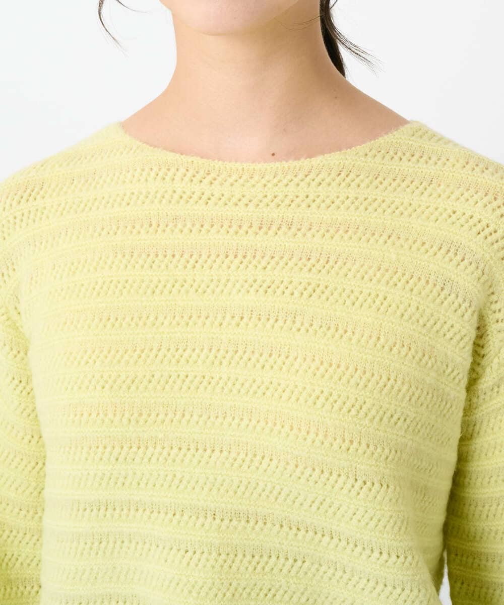 F1FAD47150 MK MICHEL KLEIN(小さいサイズ)(メゾン ドゥ サンク) 【小さいサイズ】シアーボーダーボリュームパフスリーブニット/洗える ライトイエロー