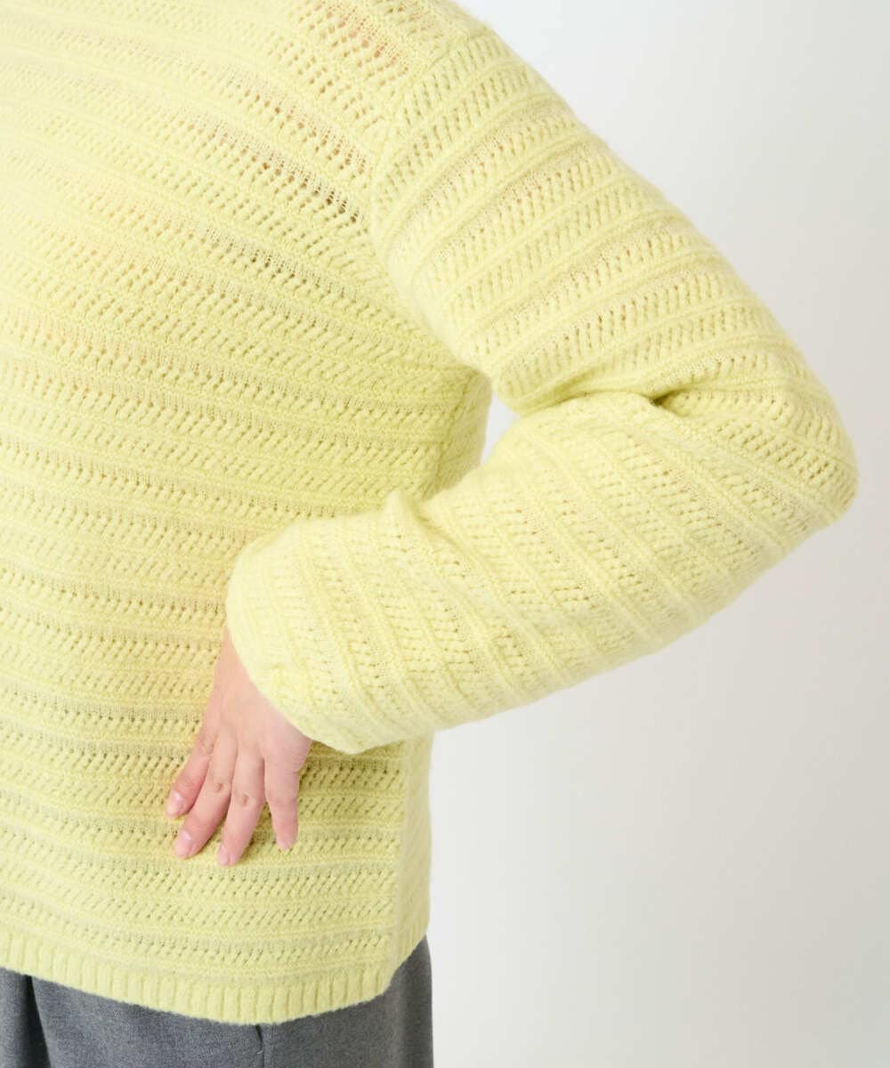 F1FAD47150 MK MICHEL KLEIN(小さいサイズ)(メゾン ドゥ サンク) 【小さいサイズ】シアーボーダーボリュームパフスリーブニット/洗える ライトイエロー