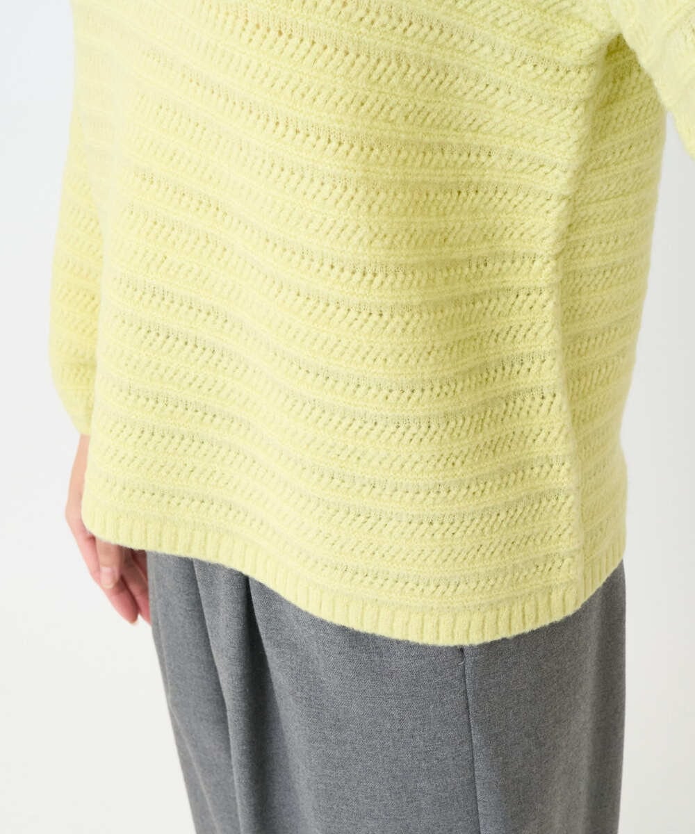 F1FAD47150 MK MICHEL KLEIN(小さいサイズ)(メゾン ドゥ サンク) 【小さいサイズ】シアーボーダーボリュームパフスリーブニット/洗える ライトイエロー