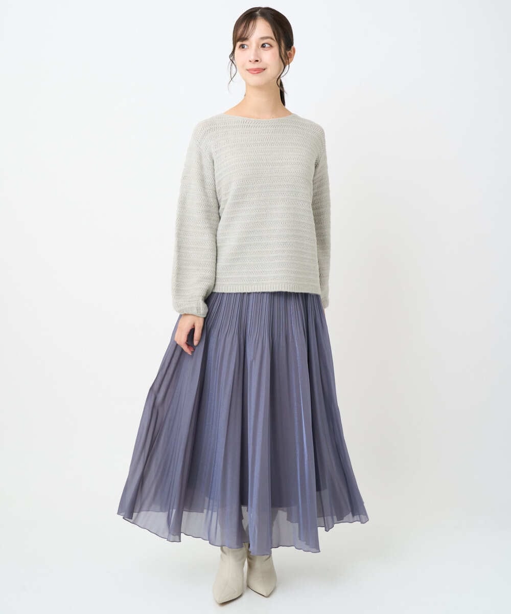 F1FAD47150 MK MICHEL KLEIN(小さいサイズ)(メゾン ドゥ サンク) 【小さいサイズ】シアーボーダーボリュームパフスリーブニット/洗える ライトイエロー