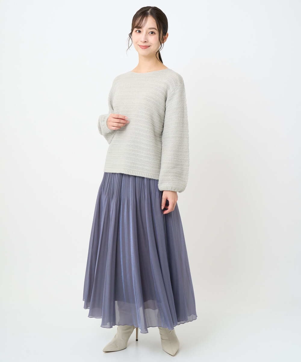 F1FAD47150 MK MICHEL KLEIN(小さいサイズ)(メゾン ドゥ サンク) 【小さいサイズ】シアーボーダーボリュームパフスリーブニット/洗える ライトイエロー