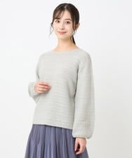 F1FAD47150 MK MICHEL KLEIN(小さいサイズ)(メゾン ドゥ サンク) 【小さいサイズ】シアーボーダーボリュームパフスリーブニット/洗える ライトイエロー