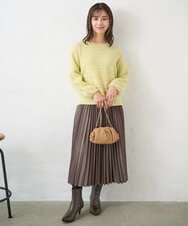 F1FAD47150 MK MICHEL KLEIN(小さいサイズ)(メゾン ドゥ サンク) 【小さいサイズ】シアーボーダーボリュームパフスリーブニット/洗える ライトイエロー