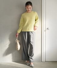 F1FAD47150 MK MICHEL KLEIN(小さいサイズ)(メゾン ドゥ サンク) 【小さいサイズ】シアーボーダーボリュームパフスリーブニット/洗える ライトイエロー