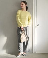 F1FAD47150 MK MICHEL KLEIN(小さいサイズ)(メゾン ドゥ サンク) 【小さいサイズ】シアーボーダーボリュームパフスリーブニット/洗える ライトイエロー