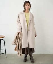 F1FAD47150 MK MICHEL KLEIN(小さいサイズ)(メゾン ドゥ サンク) 【小さいサイズ】シアーボーダーボリュームパフスリーブニット/洗える ライトイエロー