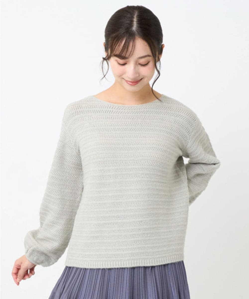 F1FAD47150 MK MICHEL KLEIN(小さいサイズ)(メゾン ドゥ サンク) 【小さいサイズ】シアーボーダーボリュームパフスリーブニット/洗える ライトイエロー