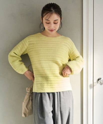 F1FAD47150  【小さいサイズ】シアーボーダーボリュームパフスリーブニット/洗える