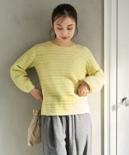 F1FAD47150 MK MICHEL KLEIN(小さいサイズ)(メゾン ドゥ サンク) 【小さいサイズ】シアーボーダーボリュームパフスリーブニット/洗える ライトイエロー