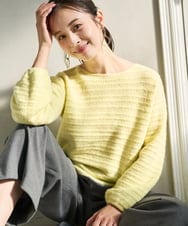 F1FAD47150 MK MICHEL KLEIN(小さいサイズ)(メゾン ドゥ サンク) 【小さいサイズ】シアーボーダーボリュームパフスリーブニット/洗える ライトイエロー