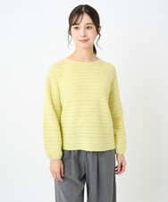 F1FAD47150 MK MICHEL KLEIN(小さいサイズ)(メゾン ドゥ サンク) 【小さいサイズ】シアーボーダーボリュームパフスリーブニット/洗える ライトイエロー