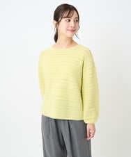 F1FAD47150 MK MICHEL KLEIN(小さいサイズ)(メゾン ドゥ サンク) 【小さいサイズ】シアーボーダーボリュームパフスリーブニット/洗える ライトイエロー