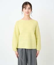 F1FAD47150 MK MICHEL KLEIN(小さいサイズ)(メゾン ドゥ サンク) 【小さいサイズ】シアーボーダーボリュームパフスリーブニット/洗える ライトイエロー