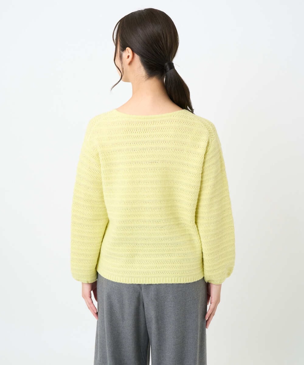 F1FAD47150 MK MICHEL KLEIN(小さいサイズ)(メゾン ドゥ サンク) 【小さいサイズ】シアーボーダーボリュームパフスリーブニット/洗える ライトイエロー