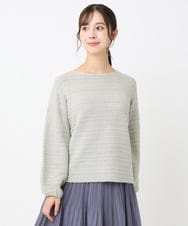 F1FAD47150 MK MICHEL KLEIN(小さいサイズ)(メゾン ドゥ サンク) 【小さいサイズ】シアーボーダーボリュームパフスリーブニット/洗える ライトグレー