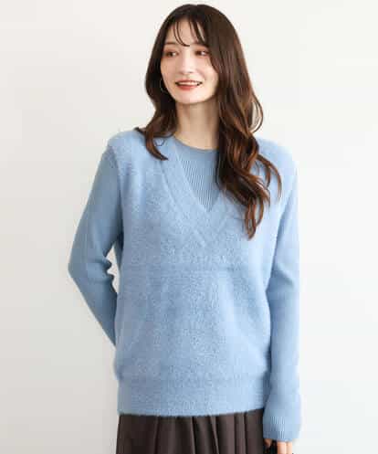 F1FAG41180 MK MICHEL KLEIN(小さいサイズ) 【小さいサイズ】[洗える]シャギーベスト×ハイゲージリブニット アンサンブル