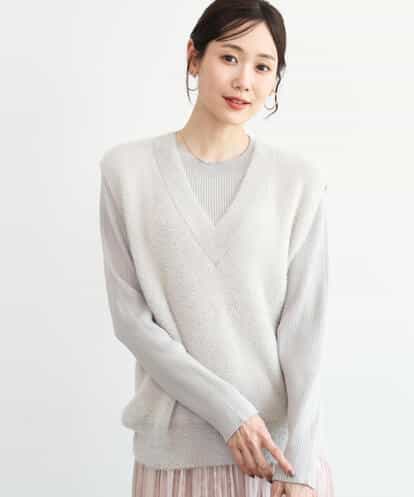 F1FAG41180 MK MICHEL KLEIN(小さいサイズ) 【小さいサイズ】[洗える]シャギーベスト×ハイゲージリブニット アンサンブル