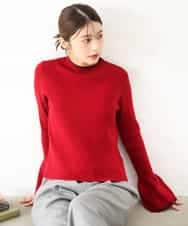 F1FAG43140 MK MICHEL KLEIN(小さいサイズ)(メゾン ドゥ サンク) 【小さいサイズ】[洗える]配色ラメライン入りフレアースリーブニット レッド（無地）