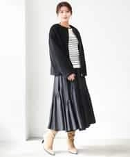 F1FAG43140 MK MICHEL KLEIN(小さいサイズ)(メゾン ドゥ サンク) 【小さいサイズ】[洗える]配色ラメライン入りフレアースリーブニット ホワイト（ボーダー）