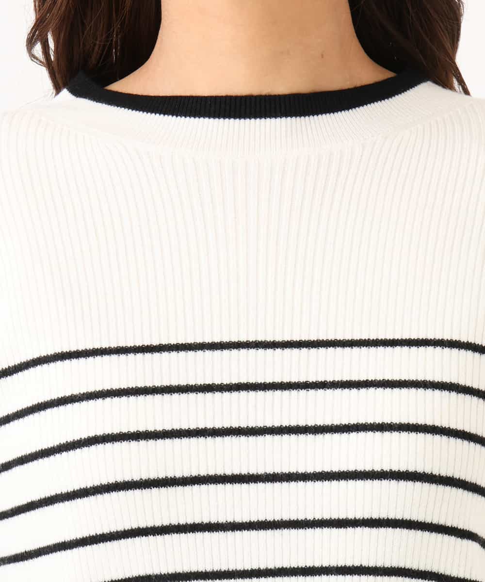 F1FAG43140 MK MICHEL KLEIN(小さいサイズ)(メゾン ドゥ サンク) 【小さいサイズ】[洗える]配色ラメライン入りフレアースリーブニット ホワイト（ボーダー）