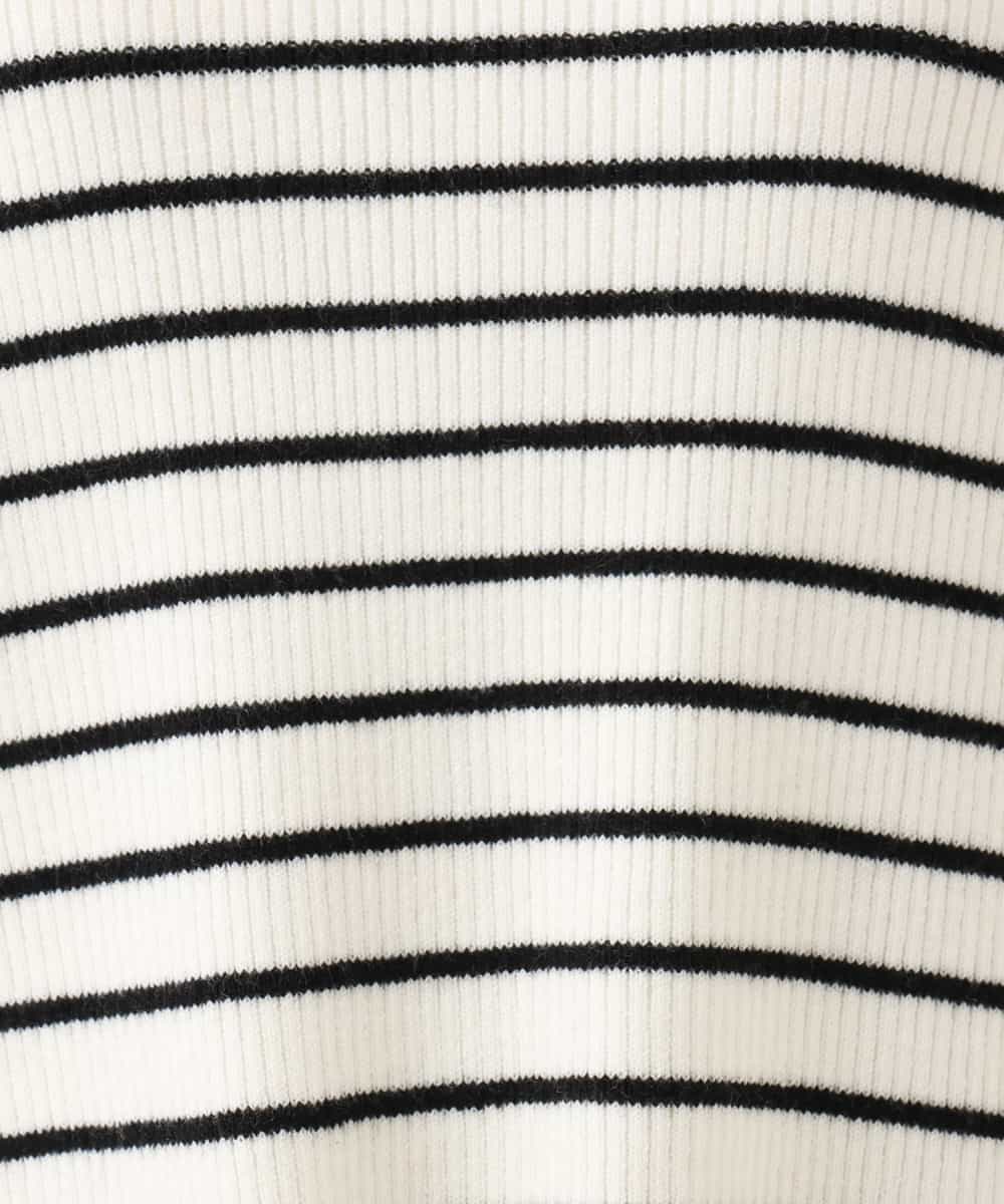 F1FAG43140 MK MICHEL KLEIN(小さいサイズ)(メゾン ドゥ サンク) 【小さいサイズ】[洗える]配色ラメライン入りフレアースリーブニット ホワイト（ボーダー）