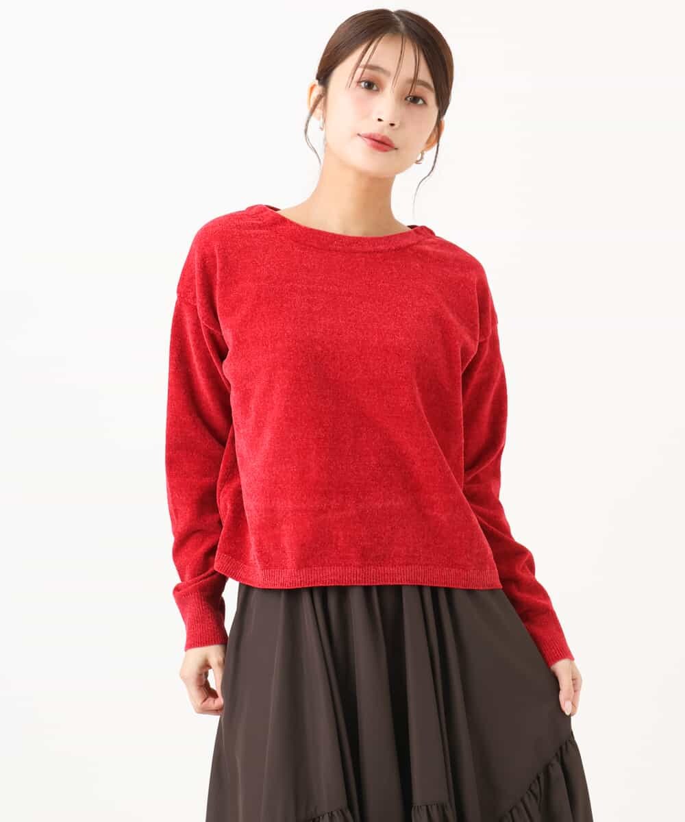 F1FAG45120 MK MICHEL KLEIN(小さいサイズ)(メゾン ドゥ サンク) 【小さいサイズ】[洗える]モールヤーンボートネックニット レッド