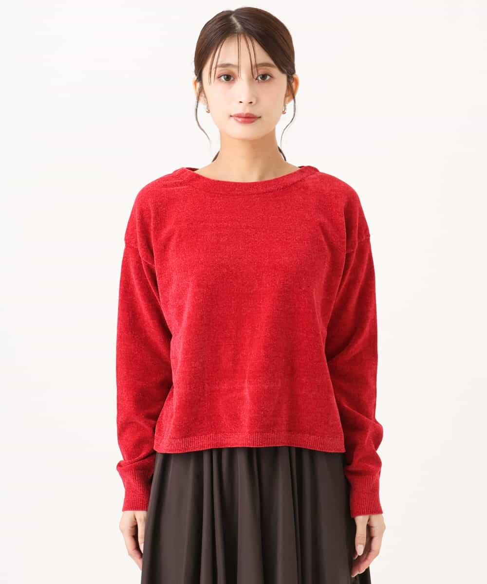 F1FAG45120 MK MICHEL KLEIN(小さいサイズ)(メゾン ドゥ サンク) 【小さいサイズ】[洗える]モールヤーンボートネックニット レッド