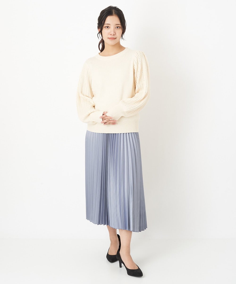 F1FAS03140 MK MICHEL KLEIN(小さいサイズ)(メゾン ドゥ サンク) 【小さいサイズ】ボリュームスリーブニット/洗える モカ