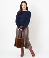 F1FAS03140 MK MICHEL KLEIN(小さいサイズ)(メゾン ドゥ サンク) 【小さいサイズ】ボリュームスリーブニット/洗える モカ