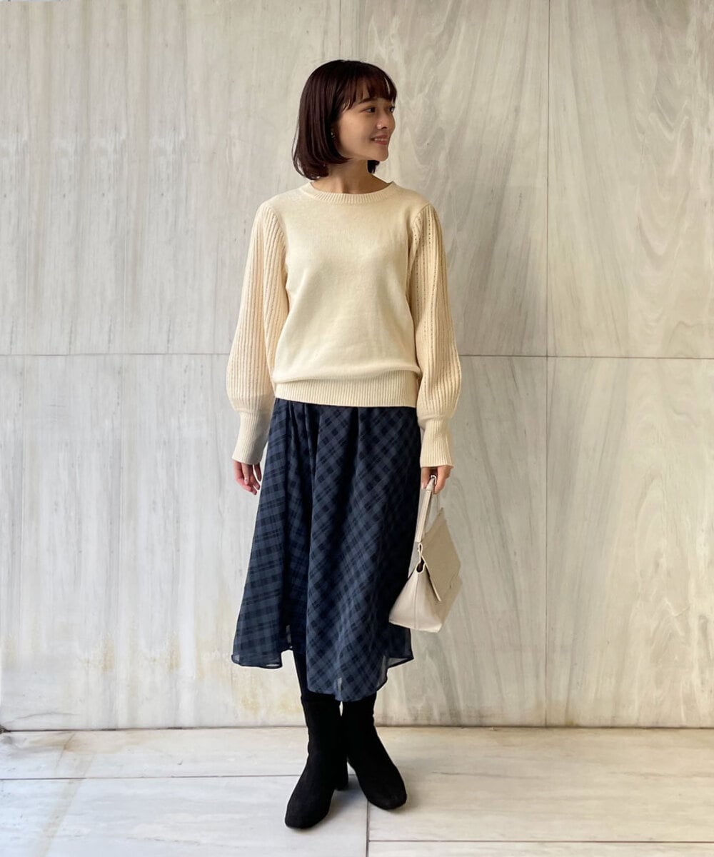 F1FAS03140 MK MICHEL KLEIN(小さいサイズ)(メゾン ドゥ サンク) 【小さいサイズ】ボリュームスリーブニット/洗える モカ