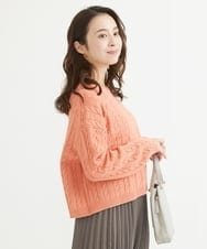 F1FAV01120 MK MICHEL KLEIN(小さいサイズ)(メゾン ドゥ サンク) 【小さいサイズ】ケーブル編みニットプルオーバー/洗える オレンジ