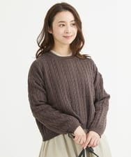 F1FAV01120 MK MICHEL KLEIN(小さいサイズ)(メゾン ドゥ サンク) 【小さいサイズ】ケーブル編みニットプルオーバー/洗える ブラウン