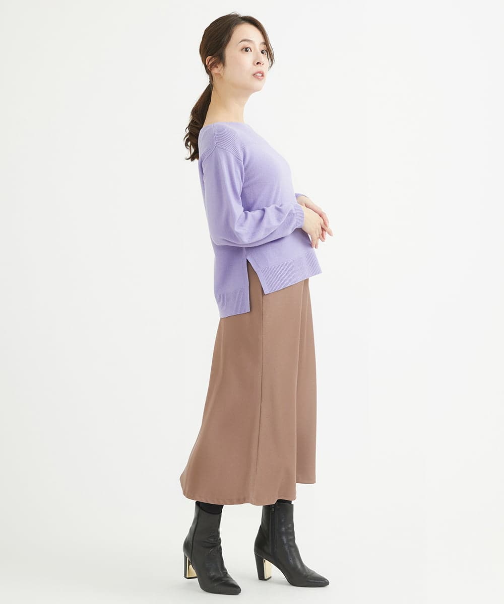 F1FAV01140 MK MICHEL KLEIN(小さいサイズ)(メゾン ドゥ サンク) 【小さいサイズ】ボートネックパフスリーブニット/洗える オレンジ