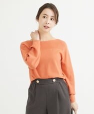 F1FAV01140 MK MICHEL KLEIN(小さいサイズ)(メゾン ドゥ サンク) 【小さいサイズ】ボートネックパフスリーブニット/洗える オレンジ