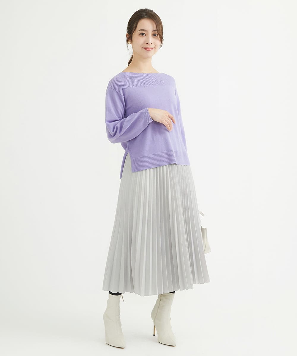 F1FAV01140 MK MICHEL KLEIN(小さいサイズ)(メゾン ドゥ サンク) 【小さいサイズ】ボートネックパフスリーブニット/洗える オレンジ