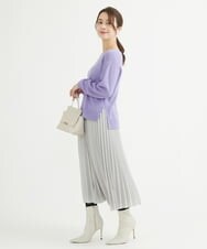 F1FAV01140 MK MICHEL KLEIN(小さいサイズ)(メゾン ドゥ サンク) 【小さいサイズ】ボートネックパフスリーブニット/洗える オレンジ