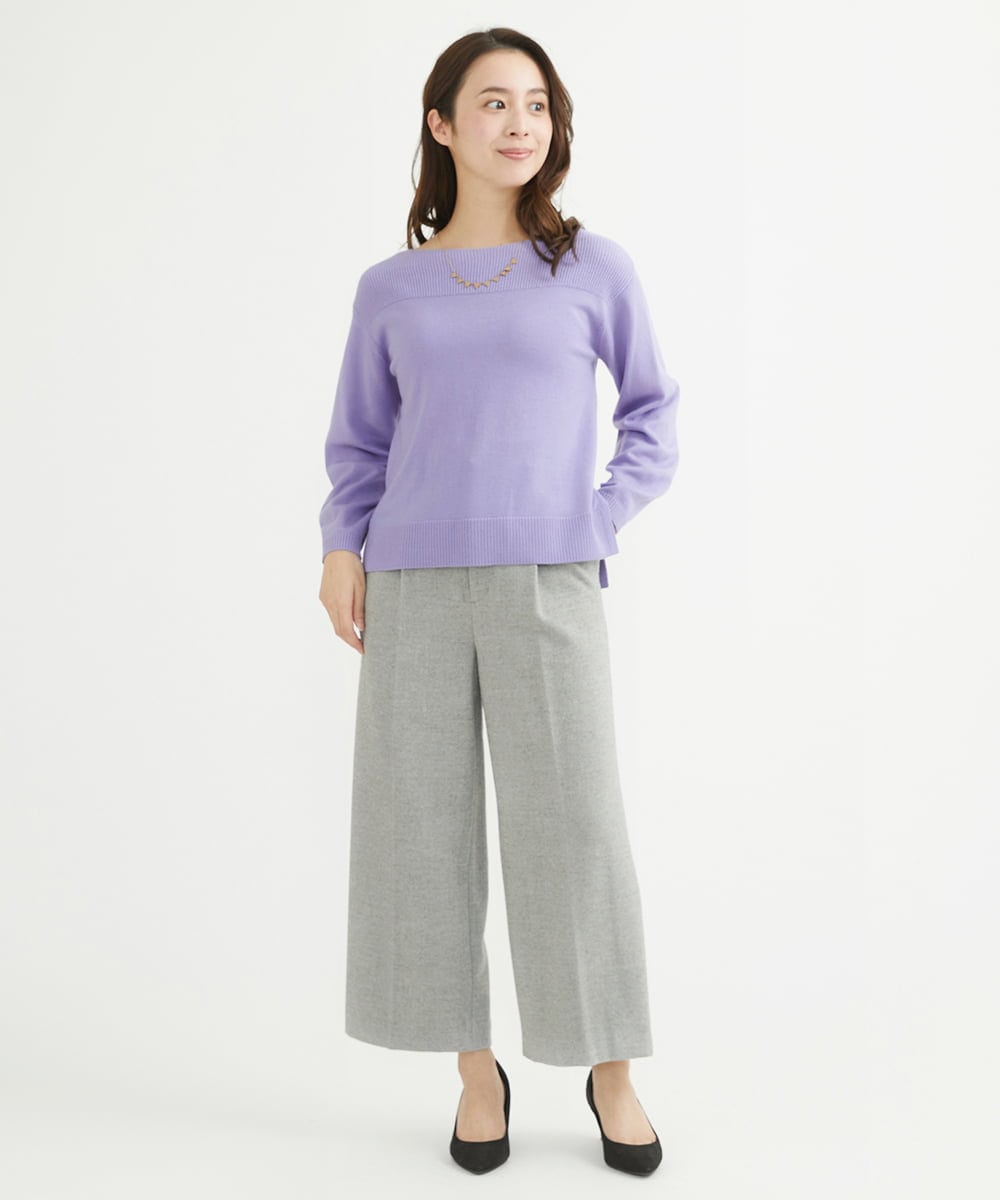 F1FAV01140 MK MICHEL KLEIN(小さいサイズ)(メゾン ドゥ サンク) 【小さいサイズ】ボートネックパフスリーブニット/洗える オレンジ