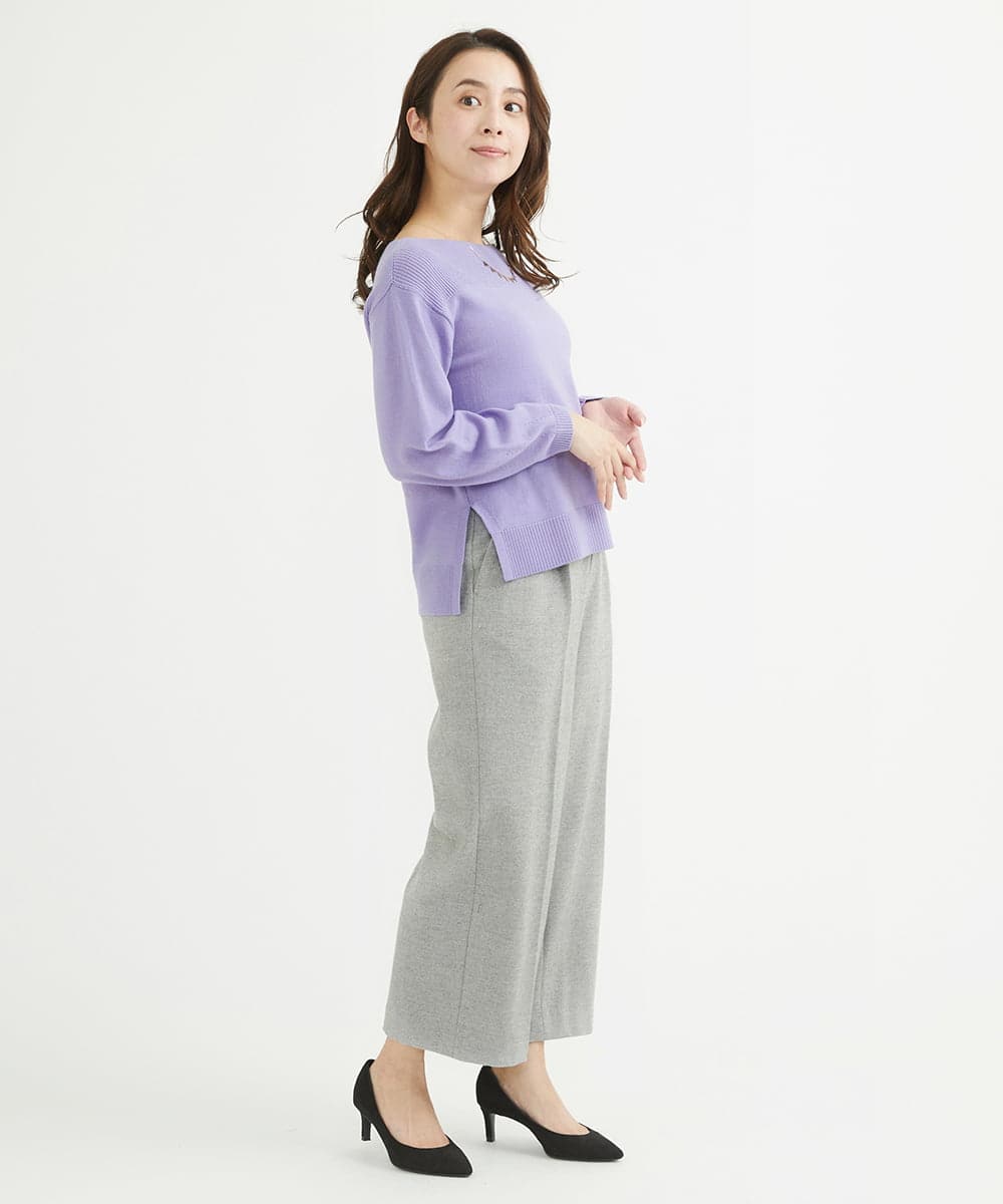 F1FAV01140 MK MICHEL KLEIN(小さいサイズ)(メゾン ドゥ サンク) 【小さいサイズ】ボートネックパフスリーブニット/洗える オレンジ