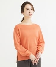 F1FAV01140 MK MICHEL KLEIN(小さいサイズ)(メゾン ドゥ サンク) 【小さいサイズ】ボートネックパフスリーブニット/洗える オレンジ