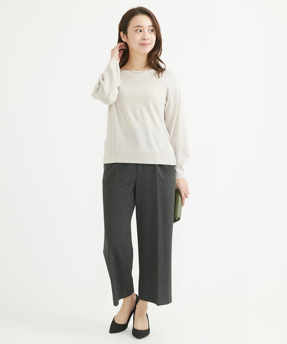 F1FAV01140 MK MICHEL KLEIN(小さいサイズ)(メゾン ドゥ サンク) 【小さいサイズ】ボートネックパフスリーブニット/洗える オレンジ