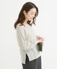 F1FAV01140 MK MICHEL KLEIN(小さいサイズ)(メゾン ドゥ サンク) 【小さいサイズ】ボートネックパフスリーブニット/洗える オレンジ