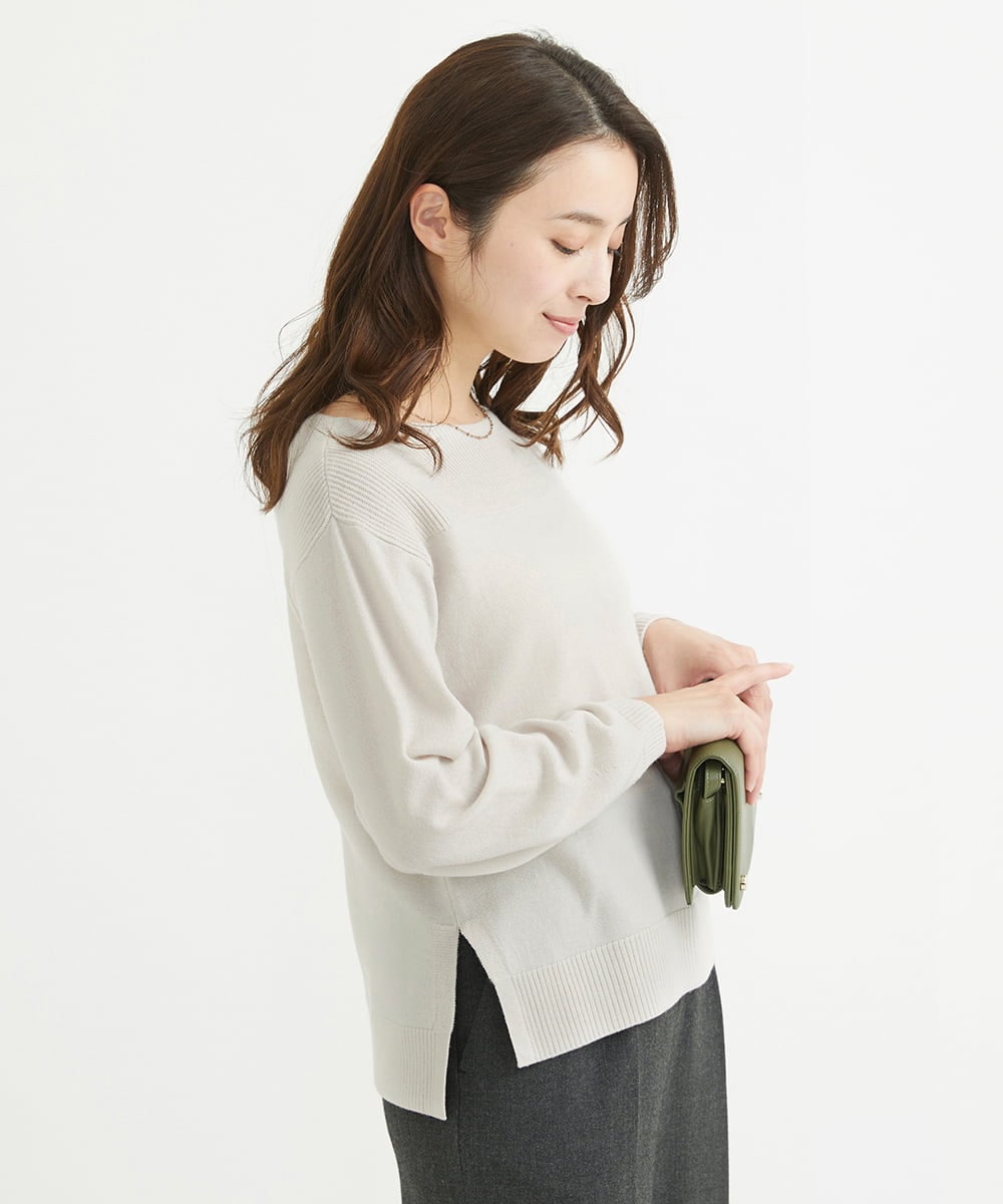 F1FAV01140 MK MICHEL KLEIN(小さいサイズ)(メゾン ドゥ サンク) 【小さいサイズ】ボートネックパフスリーブニット/洗える オレンジ