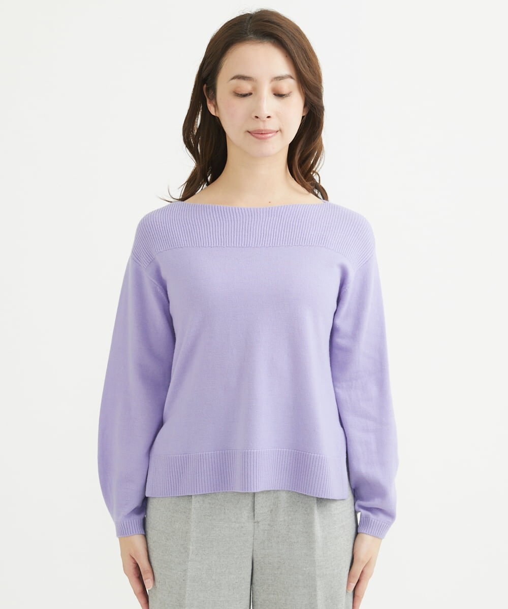 F1FAV01140 MK MICHEL KLEIN(小さいサイズ)(メゾン ドゥ サンク) 【小さいサイズ】ボートネックパフスリーブニット/洗える オレンジ