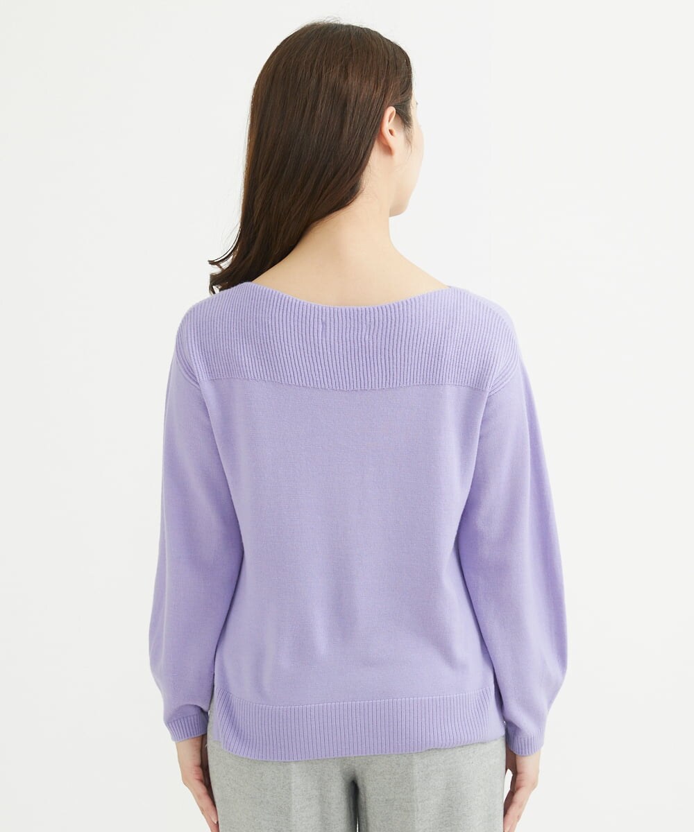 F1FAV01140 MK MICHEL KLEIN(小さいサイズ)(メゾン ドゥ サンク) 【小さいサイズ】ボートネックパフスリーブニット/洗える オレンジ