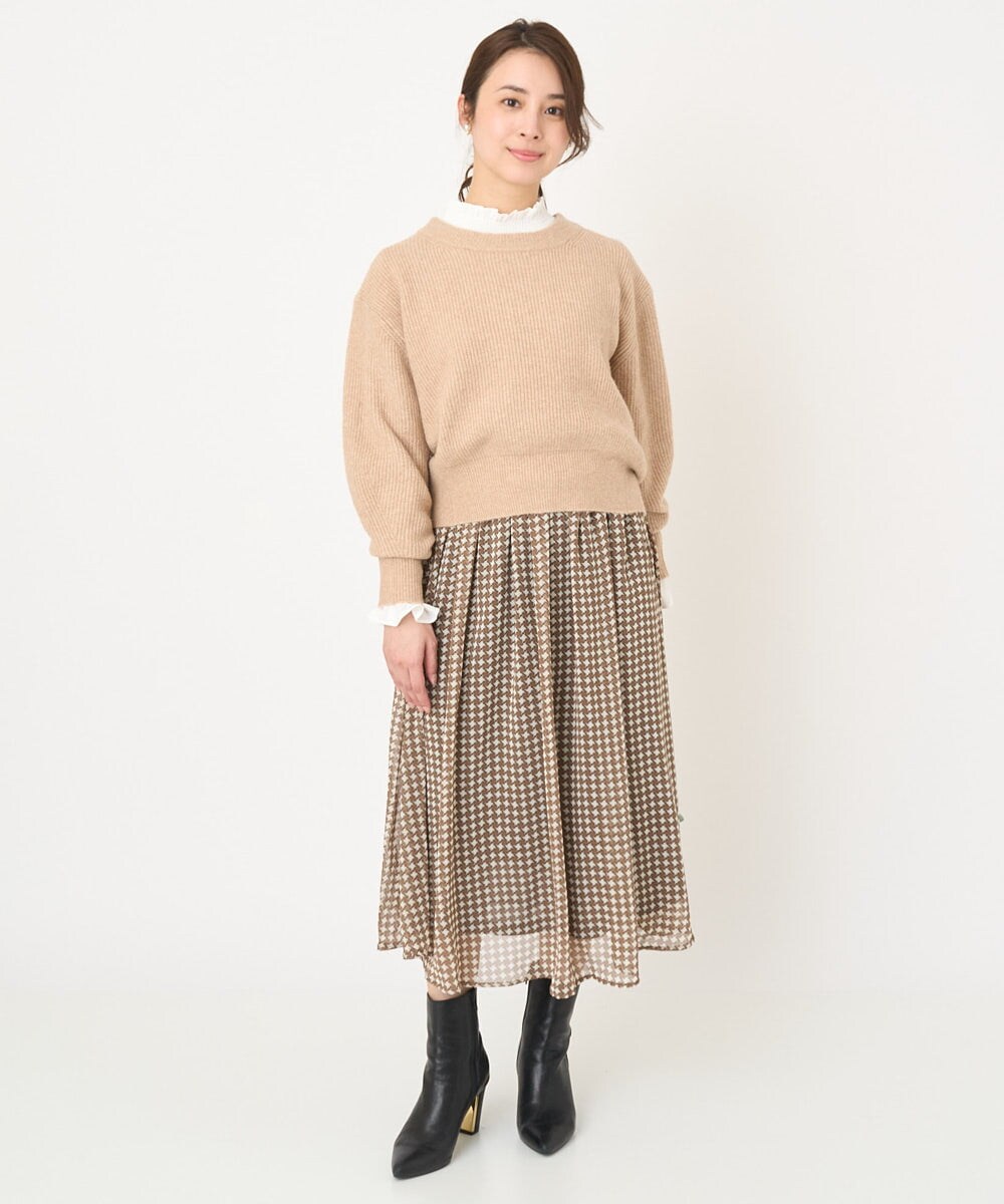 F1FAV02150 MK MICHEL KLEIN(小さいサイズ)(メゾン ドゥ サンク) 【小さいサイズ】ショート丈コクーンスリーブニット/洗える ピンク