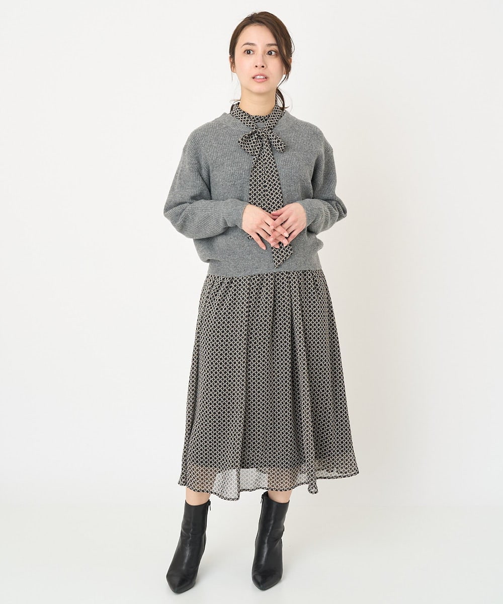F1FAV02150 MK MICHEL KLEIN(小さいサイズ)(メゾン ドゥ サンク) 【小さいサイズ】ショート丈コクーンスリーブニット/洗える ピンク