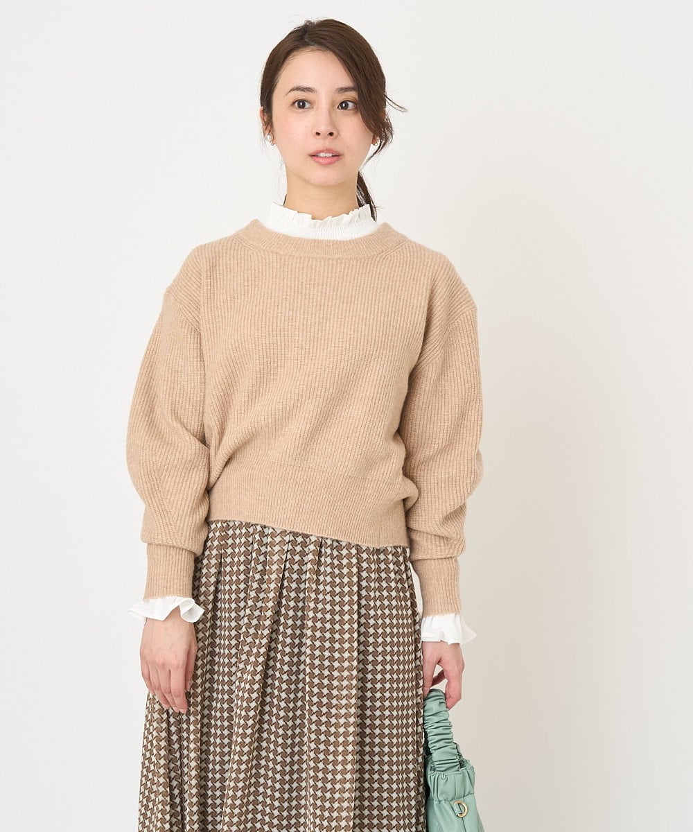 F1FAV02150 MK MICHEL KLEIN(小さいサイズ)(メゾン ドゥ サンク) 【小さいサイズ】ショート丈コクーンスリーブニット/洗える ピンク