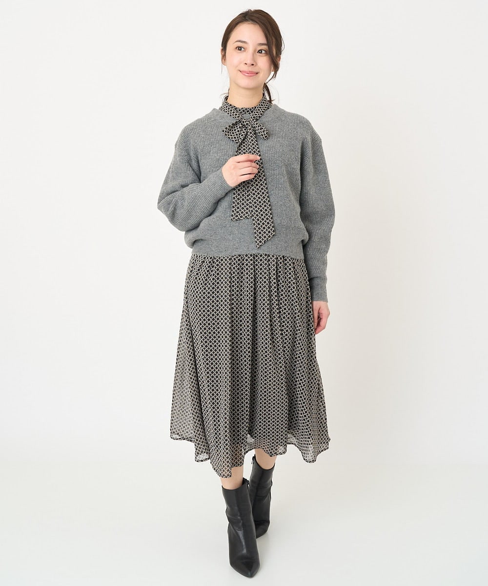F1FAV02150 MK MICHEL KLEIN(小さいサイズ)(メゾン ドゥ サンク) 【小さいサイズ】ショート丈コクーンスリーブニット/洗える ピンク