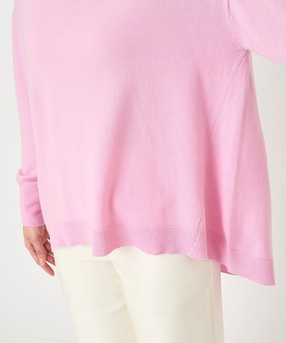 F1FAV04150 MK MICHEL KLEIN(小さいサイズ)(メゾン ドゥ サンク) 【小さいサイズ】ハイネックAラインニットチュニック/洗える ピンク